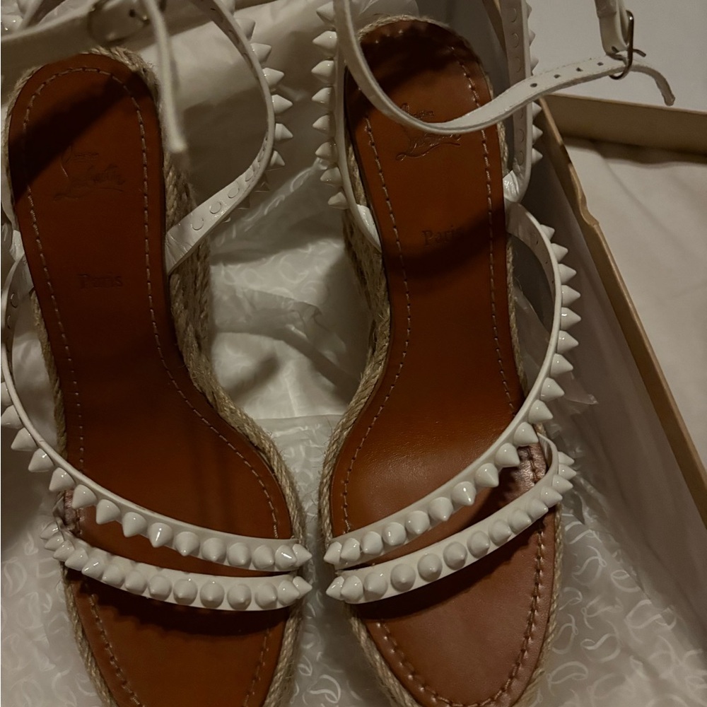 Christian Louboutin White Spiked Espadrilles